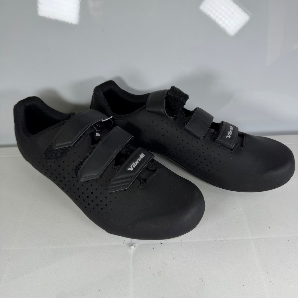 Vibrelli Cycling Shoes Size 42 Black Hook and Loop Closure Road Bike